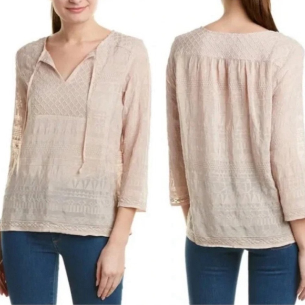 Velvet by Graham & Spencer Dusty Rose 3/4 Sleeve Cici Textured Blouse Size XS